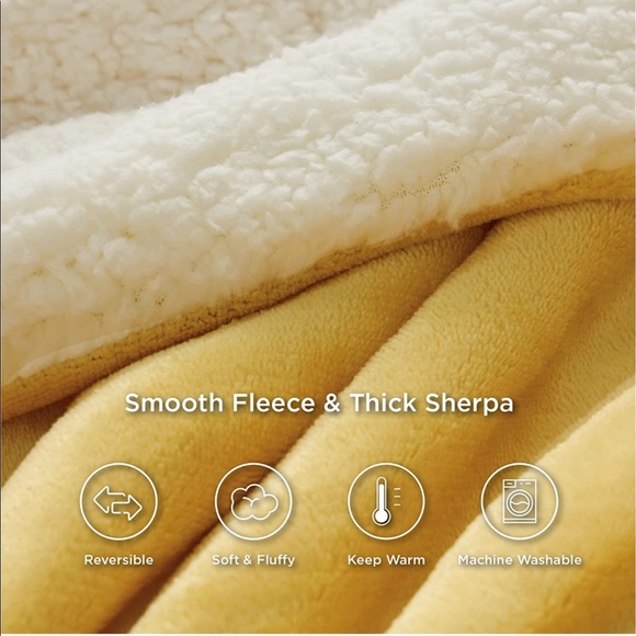 Bedsure Sherpa Fleece blanket - oversized Queen yellow gold mustard fuzzy soft - Picture 5 of 6